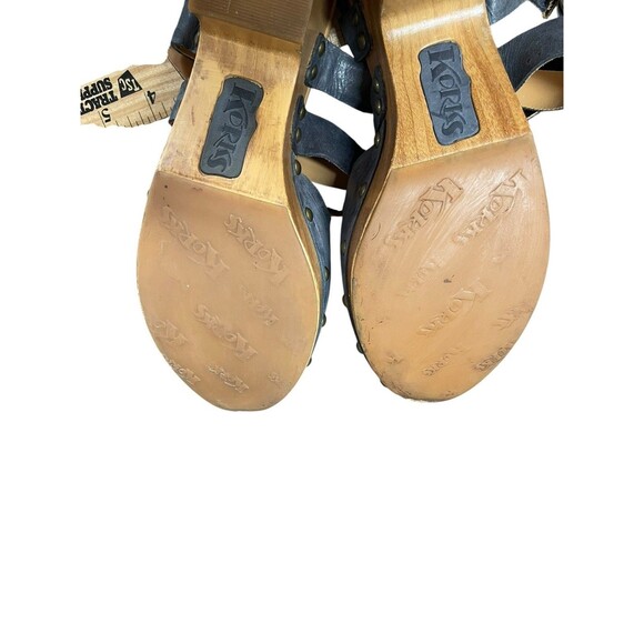 Korks Wendy Cross Strap Studded Platform Heeled Clogs Tan Denim Blue Size 7M - Picture 10 of 13